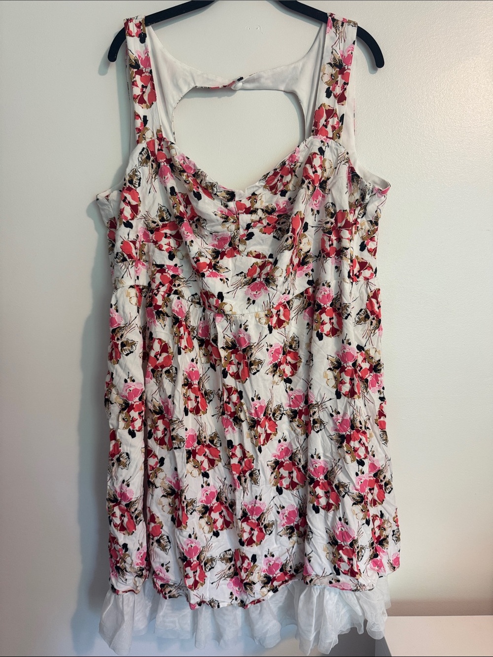 Torrid White Floral Sleeveless Dress with Tulle Hem